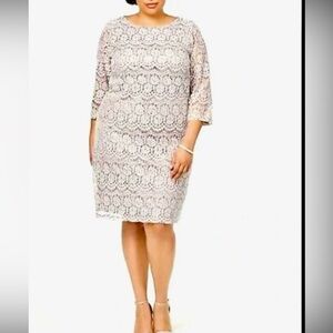 Jessica Howard Quarter Sleeve Cream  Slip Turquoise Floral Lace Cocktail Dress